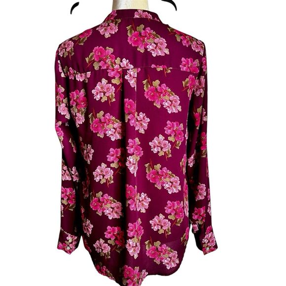 Nanette Nanette Lepore Floral Button Down Top Sz M Maroon And Pink Long Sleeves - Picture 3 of 9